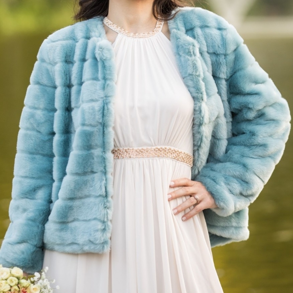 ANN TAYLOR LOFT Faux Fur Blue Coat